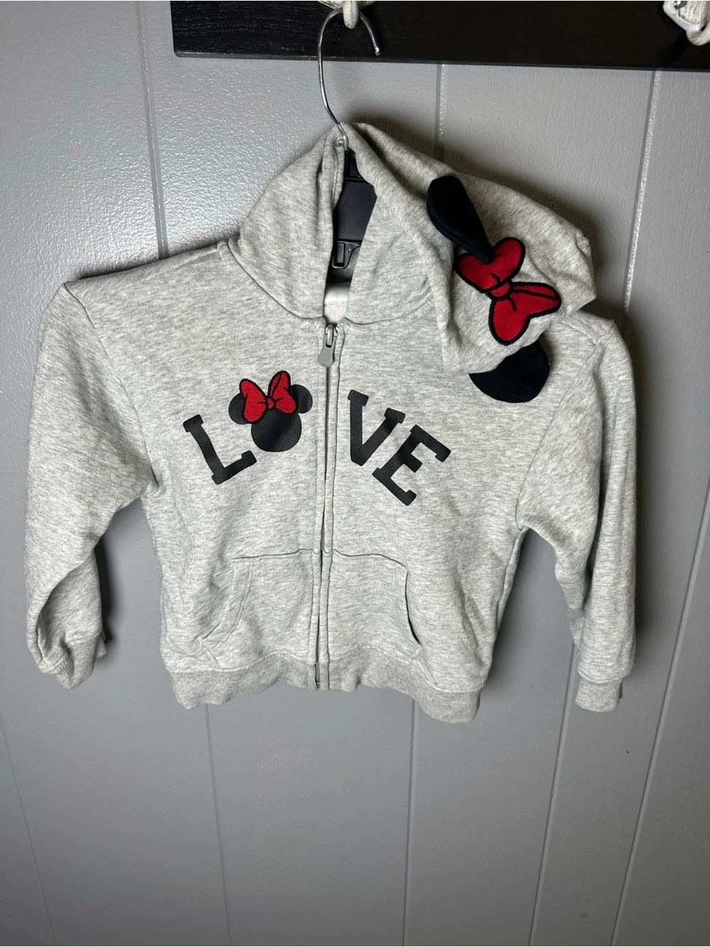 GAP Disney mini mouse love  Gray Zip-Up Hoodie with Red Bow Accents girls 5t